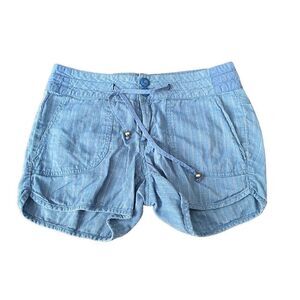 Prana Retro Vinia Shorts Sunwashed Blue Striped Organic Cotton Hemp Beach…